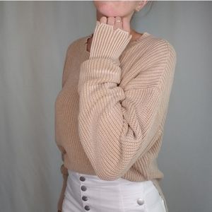 Mocha Cotton Crew Neck Distressed Sweater
